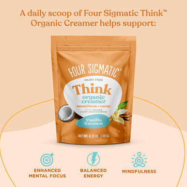Four Sigmatic Think Vanilla Coconut Coffee Creamer By | Organic Coffee Creamer With Lion S Mane And L-Theanine | Powdered Coconut Creamer | Non Dairy Creamer Powder | 4.23 Oz