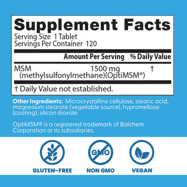 Doctor's Best MSM Supplement 1500mg, 120 Tablets for Men & Women