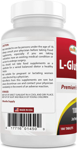 Best Naturals L-Glutamine 1000mg Fuel for Workout (Non-GMO) Tablets 180 Count