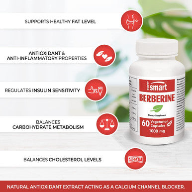 Supersmart Berberine 1000 Mg Per Day Berberis Vulgaris Extract Standardized to 97 Berberine Anti Inflammatory Antioxidant Supplement NonGMO Gluten Free 60 Vegetarian Capsules