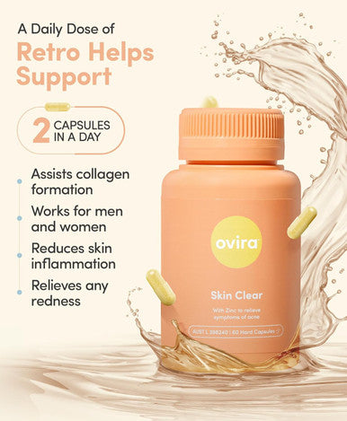 Ovira Skin Clear With Zincbright - 60 Capsules For Clear And Glowing Skin Rosacea & Hormonal Acne Treatment Support Collagen Production Acne Supplements For Women & Men - Pack Of 1