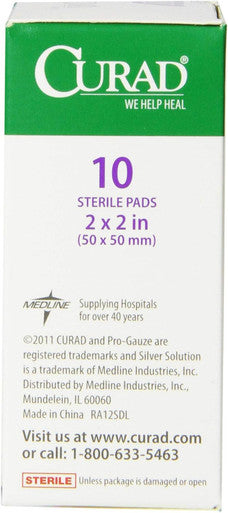 Curad Non-Woven Pro-Gauze 2" x 2" 10 Count Pack of 6
