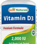 Best Naturals Vitamin D3 2000 IU (50 mcg) - 100 Tablets - 100 Days Supply - Helps Support Immune Health Strong Bones and Teeth & Muscle Function (100 Count (Pack of 1))