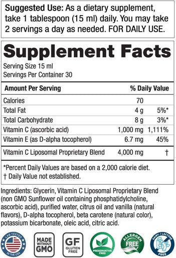 Zorbz Liposomal Vitamin C Purity Products 1000 mg OrangeSherbet Flavored Creamy Liquid VitaminC Fermented Made Without GMO Stomach Friendly Premium Absorption Immune Health 16 fl. oz.
