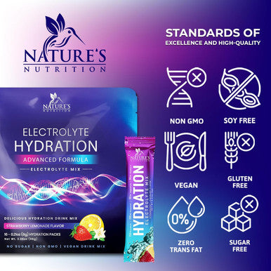 Nature'S Nutrition Electrolytes Powder Hydration Packets | Sugar Recovery Electrolyte Drink Mix Powder Replenisher in Convenient On the Go Hydration Packets | Non-GMO Vegan Keto Strawberry Lemonade - 16 Servings