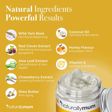Naturallymum NaturallyMum - Wild Yam Cream for Hormone Balance for Women [Natural] - Support for Womens Perimenopause & Menopause - Wild Yam Balancing Cream - Wild Yam Hormone Cream for Women - Honey - Made in UK