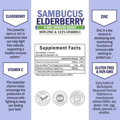 Elderberry With Zinc And Vitamin C For Adults - Immune Support Vitamins For Women And Men Natural Elderberries Black Sambucus Capsules - Immune Defense Multiminerals Supplement, Gluten-Free, 60 Ct