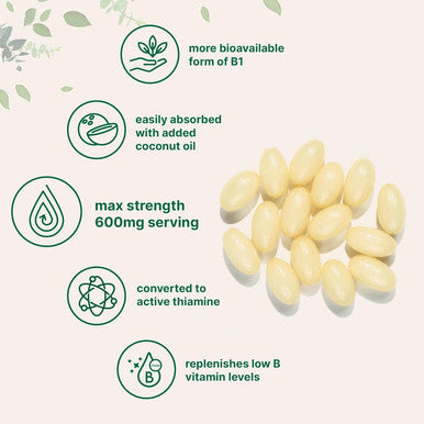 Micro Ingredients Vitamin B1 Benfotiamine 600mg Per Serving 240 Coconut Oil Softgels | Bioavailable B Vitamins Supplement Converted to Active Thiamine | Non-GMO Soy