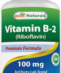 Best Naturals Vitamin B2 (Riboflavin) 100 mg 180 Tablets - Premium Formula - 3rd Party Lab Tested