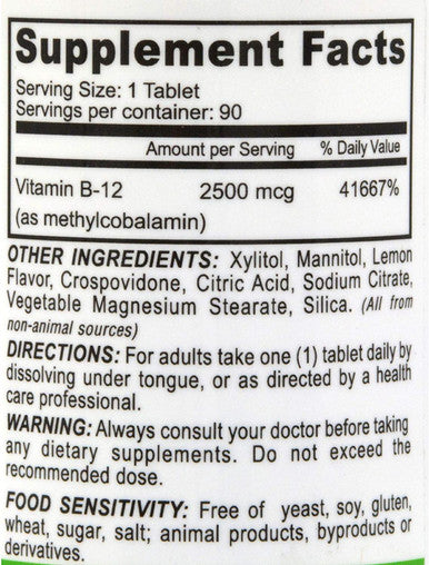 Deva Vegan Vitamins Sublingual B12 - 2500 mcg - 90 Tablets - Bioactive Methyl B12