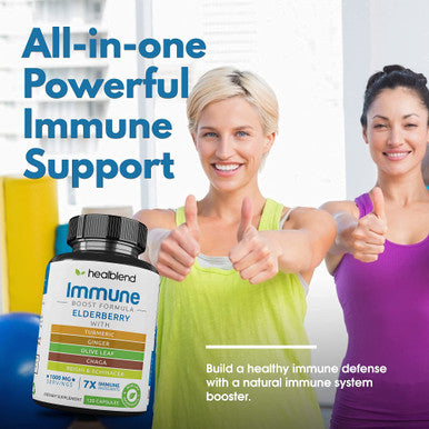 Immune Support Capsules Elderberry with Olive Leaf, Echinacea, Ginger, Chaga & Turmeric Blend - High Potency Immunity Boost Supplement - Immune System Booster Supplement, 120 Veg Capsules