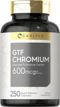 Carlyle GTF Chromium 600 mcg | 250 Capsules | Non-GMO Gluten