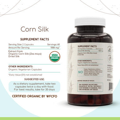 Corn Silk Usda Organic 120 Capsules | Natural Herbal Supplement | Certified Organic Vegetarian Capsules And Organic Corn Silk (Ze