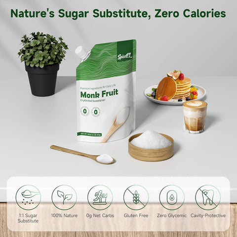 SPICEEL Monk Fruit Sweetener with Erythritol - White Sugar Substitute, Coffee, Tea, Gluten Free, Vegan, Sugar Replacement(1lb) (Pack of 2)