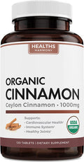 USDA Organic Ceylon Cinnamon 120 Tablets 1000mg per Serving Cinnamon Bark Supplement for Natural Support No Powder Capsules or Pills
