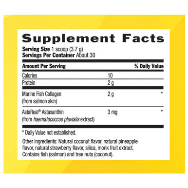 Country Life Maxi-Marine Collagen + Astaxanthin Sea-Based Beauty Tropical Punch Flavor 3.9 Fl Oz Powder Certified Gluten Free