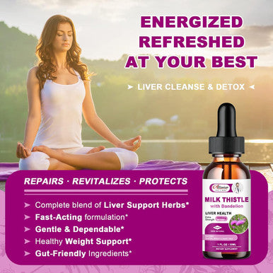 Alliwise Liver Health Support Liquid, 1000Mg Milk Thistle 80% Silymarin Extract & 250Mg Dandelion Root Extract, Liver Cleanse Detox & Repair Fatty Liver Formula, Vegan, Non-Gmo And All-Natural