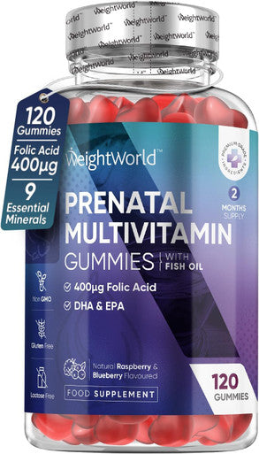 Weightworld Prenatal Vitamins for Women | 120 Gummies (2 Months Supply) | Folic Acid 400mcg | Pregnancy Vitamins for Women | Fish Oil (EPA & DHA) with 8 Vitamins & Minerals Like Vitamin C E B12 & Zinc