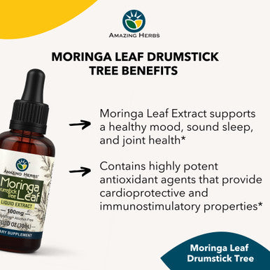 Amazing Herbs Moringa Leaf Extract - Premium Moringa Oleifera, Gluten-Free, Improves Mood, Supports Sleep, & Promotes Joint Health - 1 Fl Oz