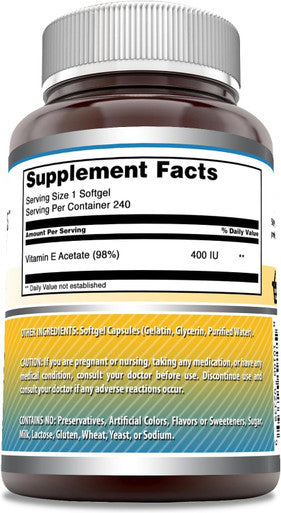 Amazing Nutrition Formulas Vitamin E Supplement | 400 IU Per Serving | 240 Softgels | Non-GMO | Gluten- | Made in USA