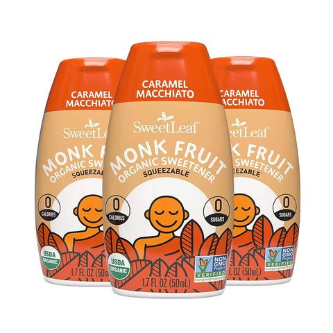 SweetLeaf Liquid Monk Fruit Variety Pack - Monk Fruit Sweetener Drops, Organic Monk Fruit Extract, Zero Calorie Sweetener, Sugar Free - French Vanilla, English Toffee, Caramel Macchiato (Pack of 3)
