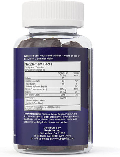 Bestvite Elderberry Gummies with Zinc & Vitamin C with EldermuneÃƒâ€šÃ¢â€žÂ¢ (60 Gummies) - Vegan - Gluten Free - No Artificial Sweeteners - Immune Support