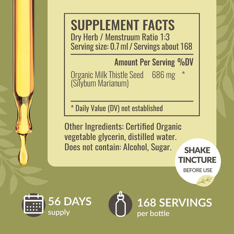 Herbamama Milk Thistle Supplement - Vegan Liver Support With Milk Thistle Extract Tincture - Non-Gmo Alcohol & Sugar- Liquid Silymarin Liver Detox Drops 56-Day Supply