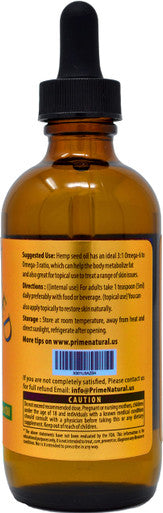 PRIME NATURAL Organic Hemp Seed Oil 4Oz - Usda Certified - Sativa Oil - Pure, Cold Pressed, Virgin, Unrefined, Vegan, Food Grade - High Omega 3 6 9 Fatty Acids - Good For Face, Body, Skin & Hair Care