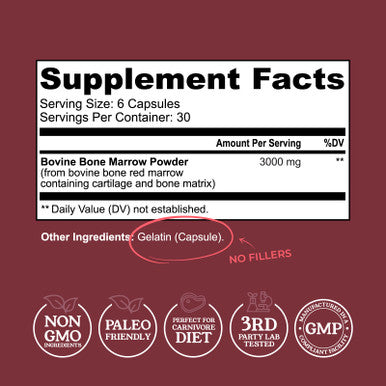 Left Coast Performance Bovine Bone Marrow Supplement - 100% Grass Fed and Pasture Raised in New Zealand- Freeze Dried 3rd Party Lab Tested Non GMO No Fillers Supports Collagen Joint Bone & Immune Health- 180 Capsules