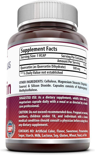 Amazing Nutrition Formulas Quercetin 500mg 120 Veggie Capsules Supplement - Non-GMO - Gluten - Supports Overall Health & Well Being