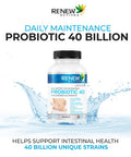Renew Actives Probiotic 40 Billion Cfu Supplement - Double Strength High Potency For Health & Favourable Gut Flora - Daily Support For Both Men And Women Digestive Health - 60 Capsules