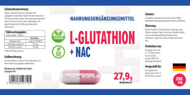 Hepatica L-Glutathione + Nac (N Acetyl Cysteine) 255Mg 90 Vegan Capsules, 3Rd Party Lab Tested, High Strength Supplement, Gluten And Gmo