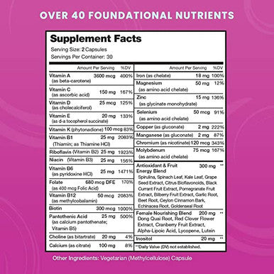 Women's Daily Multivitamin Supplement - Vegan Capsules with Biotin Vitamins A B C D E K Calcium Zinc Lutein Magnesium - Premium Multimineral Multivitamin for Women
