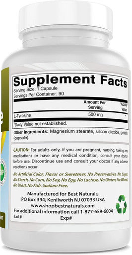 Best Naturals L-Tyrosine 500 mg 90 Capsules (90 Count (Pack of 2))