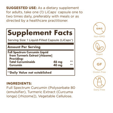 Solgar Full Spectrum Curcumin - 60 Licaps Pack Of 2 - Superior Absorption - Brain Joint & Immune Health - Non-Gmo Vegan Gluten Free Dairy Free - 120 Total Servings