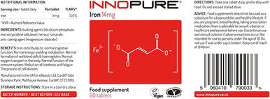 INNOPURE Iron Supplement for Energy and Immunity - 3 Months Supply, 90 Tablets - Vegan Society Approved - Made in The UK by Innopure