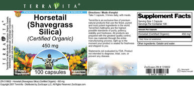 Terravita Horsetail (Shavegrass Silica) (Certified Organic) - 450 Mg (100 Capsules, Zin: 518602)