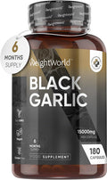Weightworld Black Garlic Capsules - 180 High Strength Odourless Garlic Capsules - Not Garlic Tablets for Adults - 6 Months Supply - 15000mg per Capsule - Rich Source of Amino Acids - Vegan Garlic Supplement