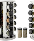 Kamenstein 20 Jar Revolving Countertop Spice Rack with Spices Included, FREE Spice Refills for 5 Years, Polished Stainless Steel with Black Caps, 30020