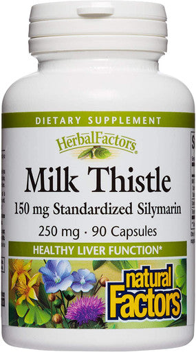 HerbalFactors by Natural Factors Milk Thistle 250 mg Promotes Healthy Liver Function with Dandelion and Turmeric 90 Capsules 90 Servings