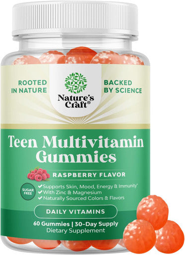 Natures Craft Sugar Gummy Vitamins for Teen Girls & Boys - Teen Vitamins for Boys 12-17 Gummies & Girls 12-17 for Enhanced Immunity Energy and Skin - Teen Multivitamin for Girls 12-17 and Boys with Magnesium