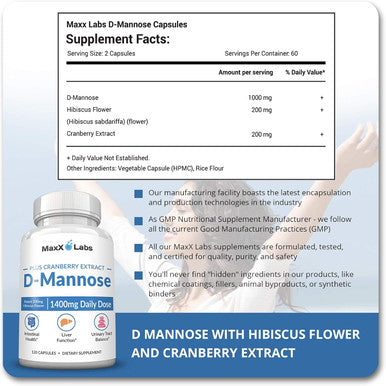 D Mannose 1000Mg - D-Mannose Cranberry Supplement With Hibiscus - Support Urinary Tract Health For Women & Men - Helps Overactive Bladder & Urinary Tract Infection - Dmannose Pills For Uti - 120 Pills