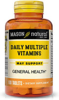 Mason Natural Daily Multiple Vitamins - Vitamins A, C, D3, E, B1, B2, B3, B6, B12, Folate and Calcium for Overall Health, 100 Tablets