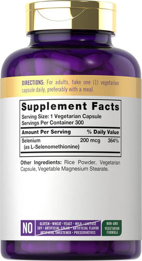 Carlyle Yeast Selenium Supplement | 200mcg | 300 Capsules | Vegetarian Non-GMO and Gluten Mineral Formula | L-Selenomethionine | Value Size
