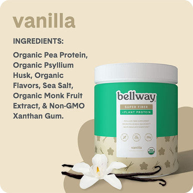 Bellway Sugar Psyllium Husk Fiber Supplement with Plant Protein Vanilla 15.2 oz.