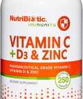 Nutribiotic â€“ Vitamin C + Vitamin D3 & Zinc 250 Capsules Potent Comprehensive Immune Support Essential & Antioxidant Daily Supplement Gluten & Gmo