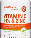 NutriBiotic Vitamin C + Vitamin D3 and Zinc Potent Comprehensive Immune Support Essential and Antioxidant Daily Supplement Gluten and GMO 250 Capsules