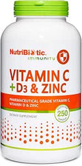 NutriBiotic Vitamin C + Vitamin D3 and Zinc Potent Comprehensive Immune Support Essential and Antioxidant Daily Supplement Gluten and GMO 250 Capsules