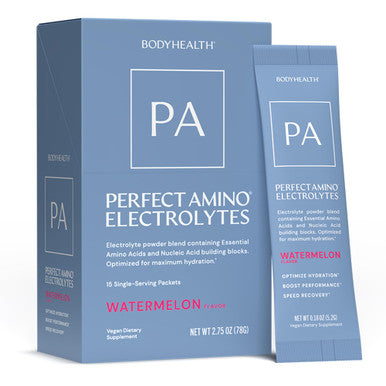 BodyHealth PerfectAmino Electrolyte Drink Mix Watermelon No Sugar Keto & Fasting Friendly Hydration with Trace Minerals Stick Packs