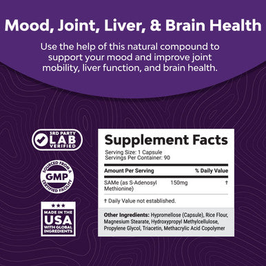 Bundle of Pure SAM-E Nootropic Brain Supplement and Mood Enhancer Organic Ashwagandha Capsules - Brain Support Supplement - Thyroid Energy Focus and Adrenal Support